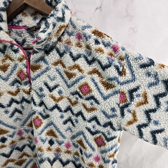 Eddie Bauer Pullover Womens Large White Pink Quest Plush Teddy Half Zip Sweater - Picture 10 of 11